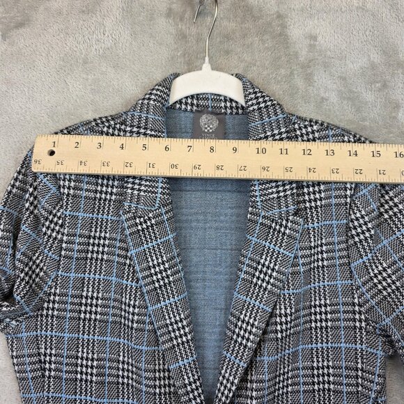 Vince Camuto Blazer Womens 8 Black Blue Plaid Houndstooth One Button Jacket - Picture 8 of 11